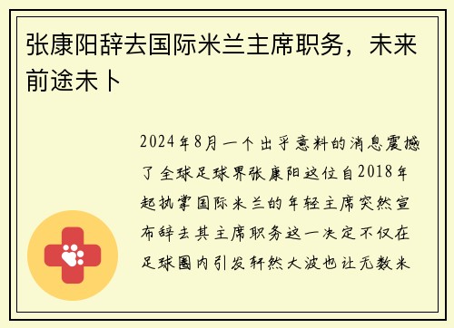 张康阳辞去国际米兰主席职务，未来前途未卜